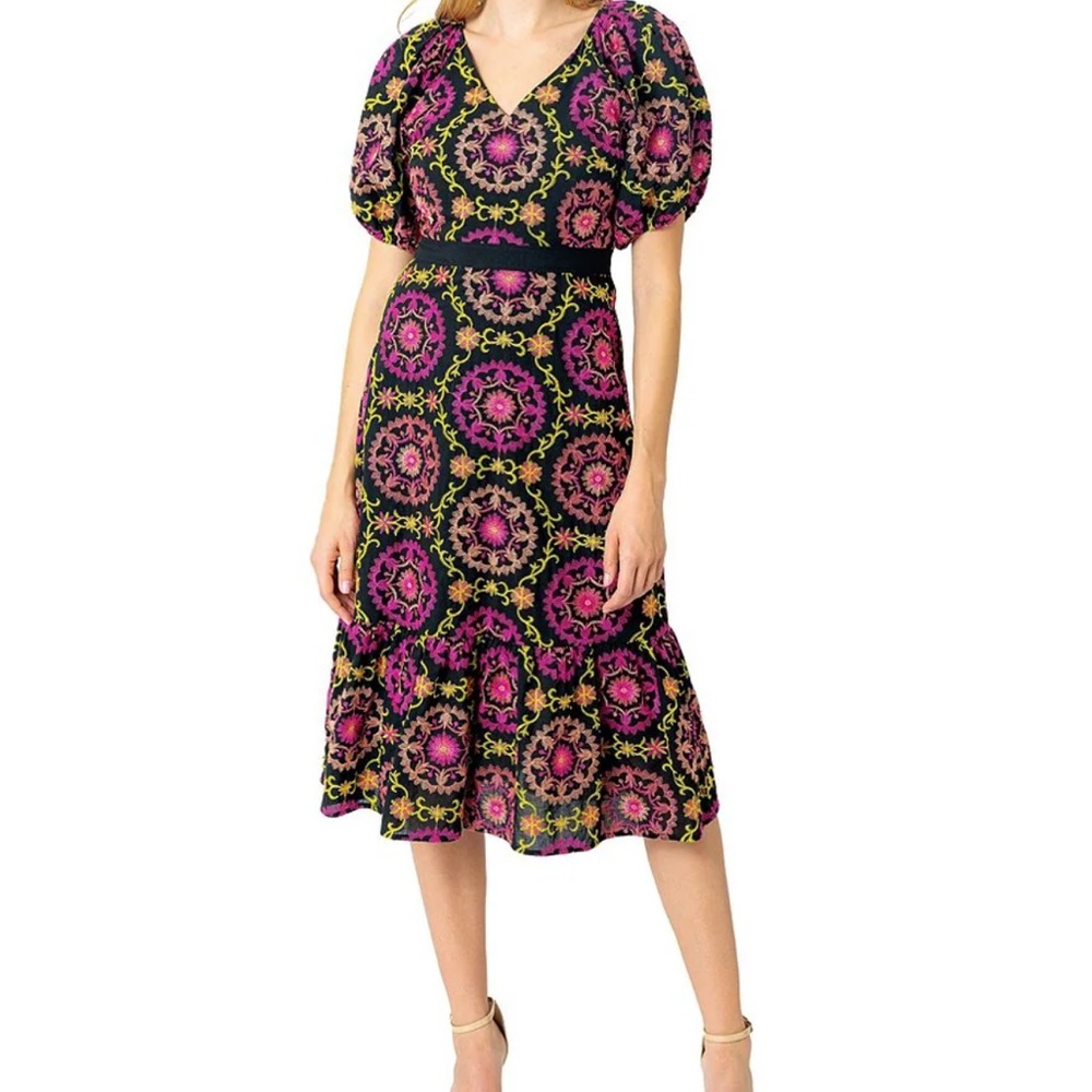 Sam Edelman Regalia Eyelet Midi Dress with Puff Sleeves